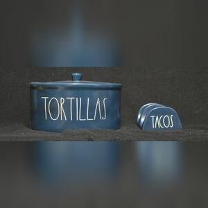 Rae Dunn By Magenta TORTILLAS Ceramic LL Tortilla Warmer Holder With Lid  (Blue)